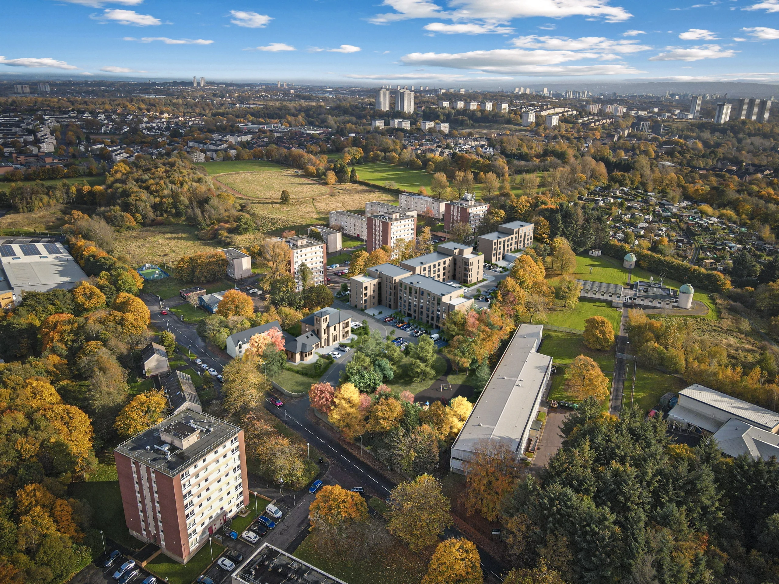 Aerial view of Acre Road and the surrounding area